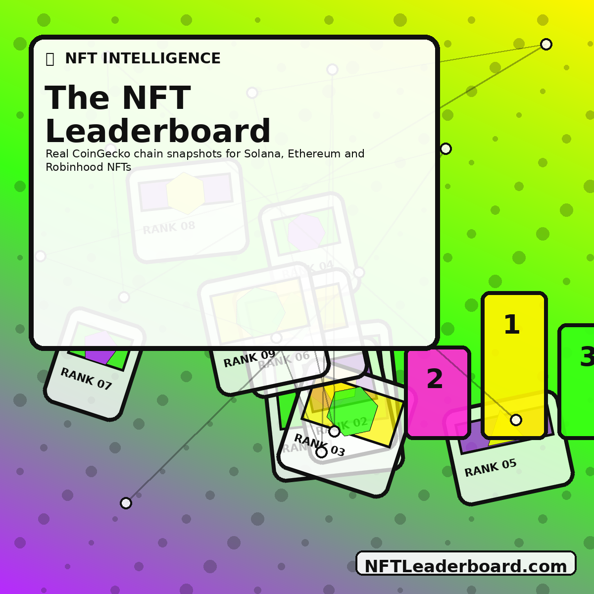 Original neon NFT ranking podium artwork watermarked NFTLeaderboard.com